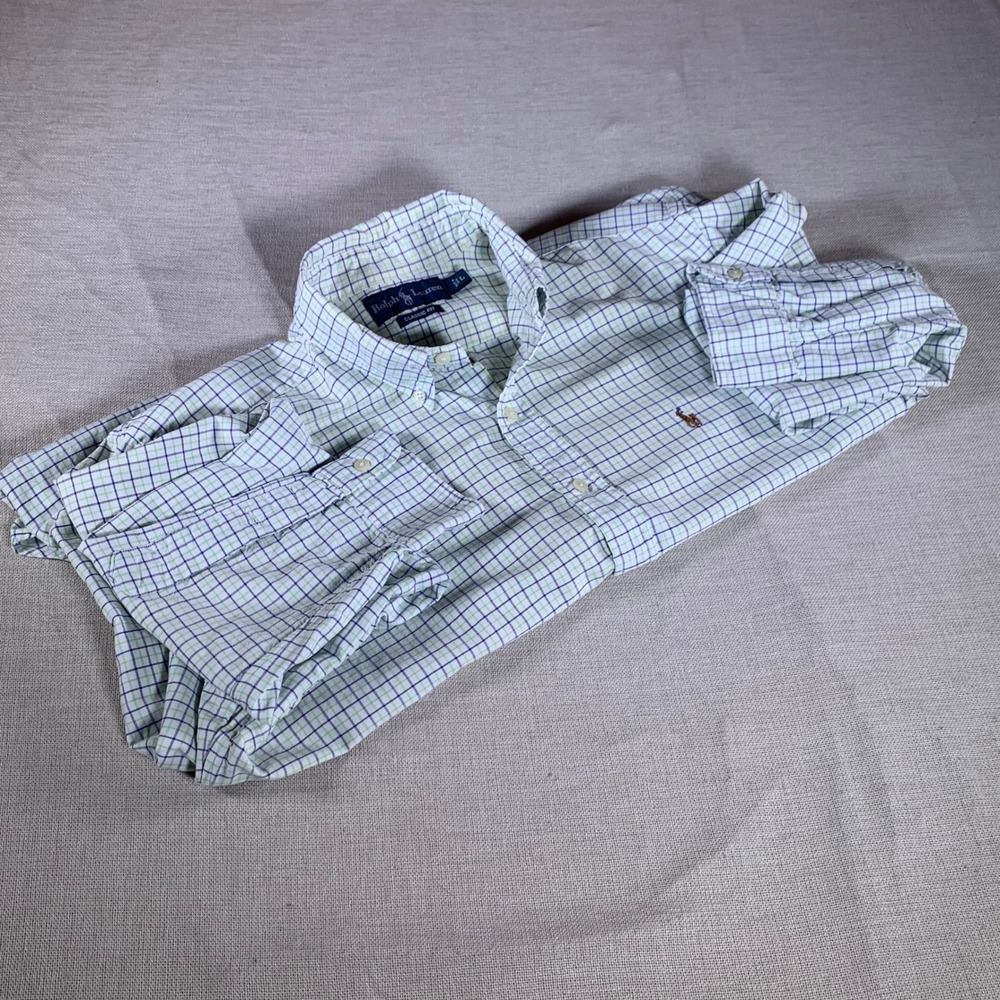 Ralph Lauren Classic Fit Mens Large Green Blue Check‎ Cotton Button Down Shirt